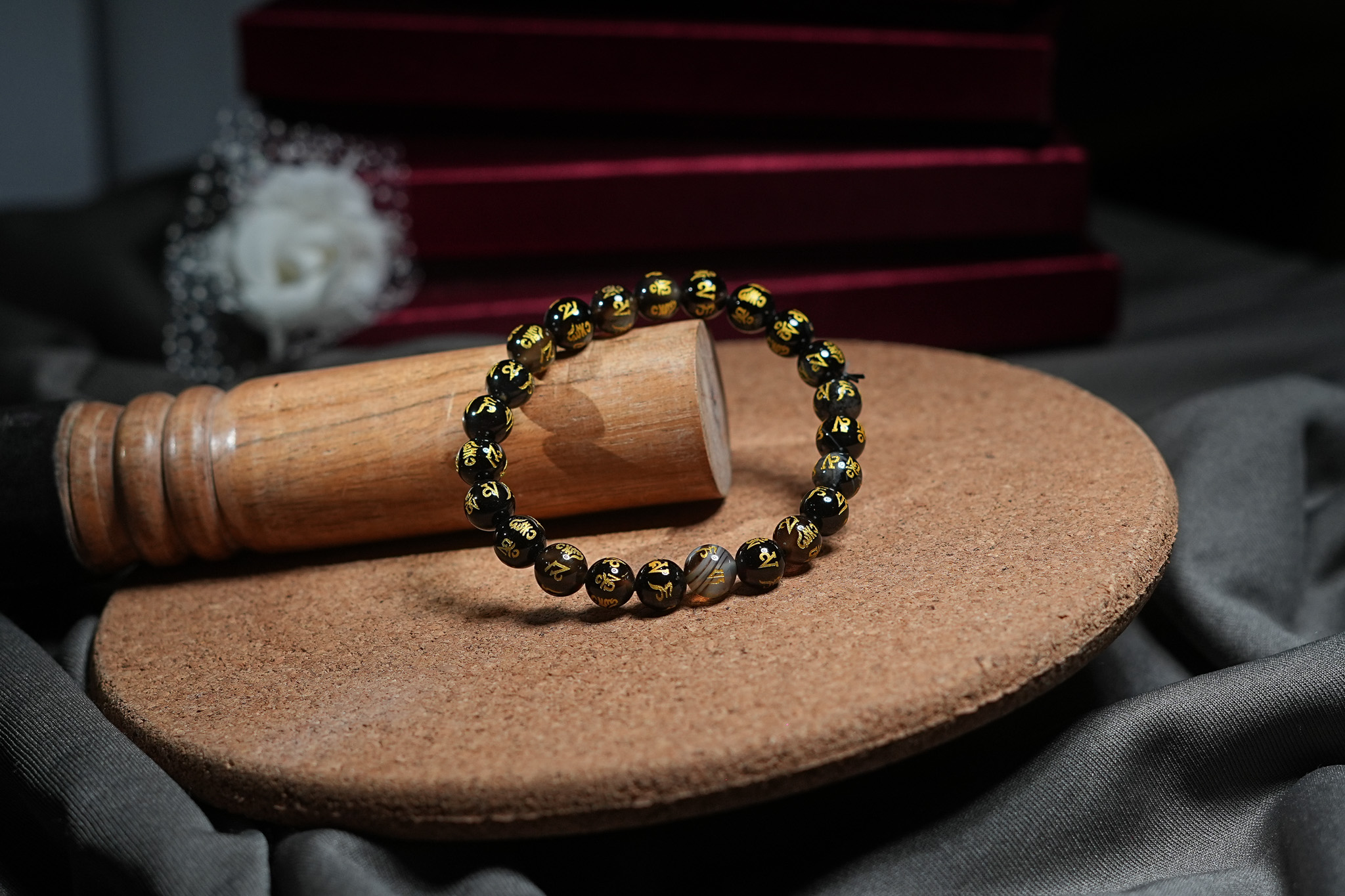 Om Mani Padme Hum + Black Obsidian Bracelet thumbnail 2
