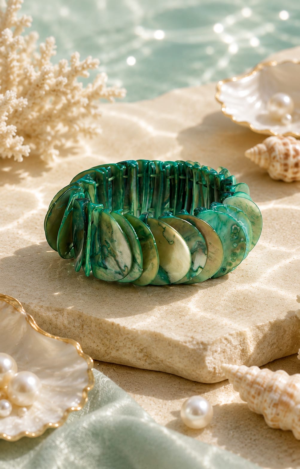 Green Mother Of Pearl Shell Bracelet