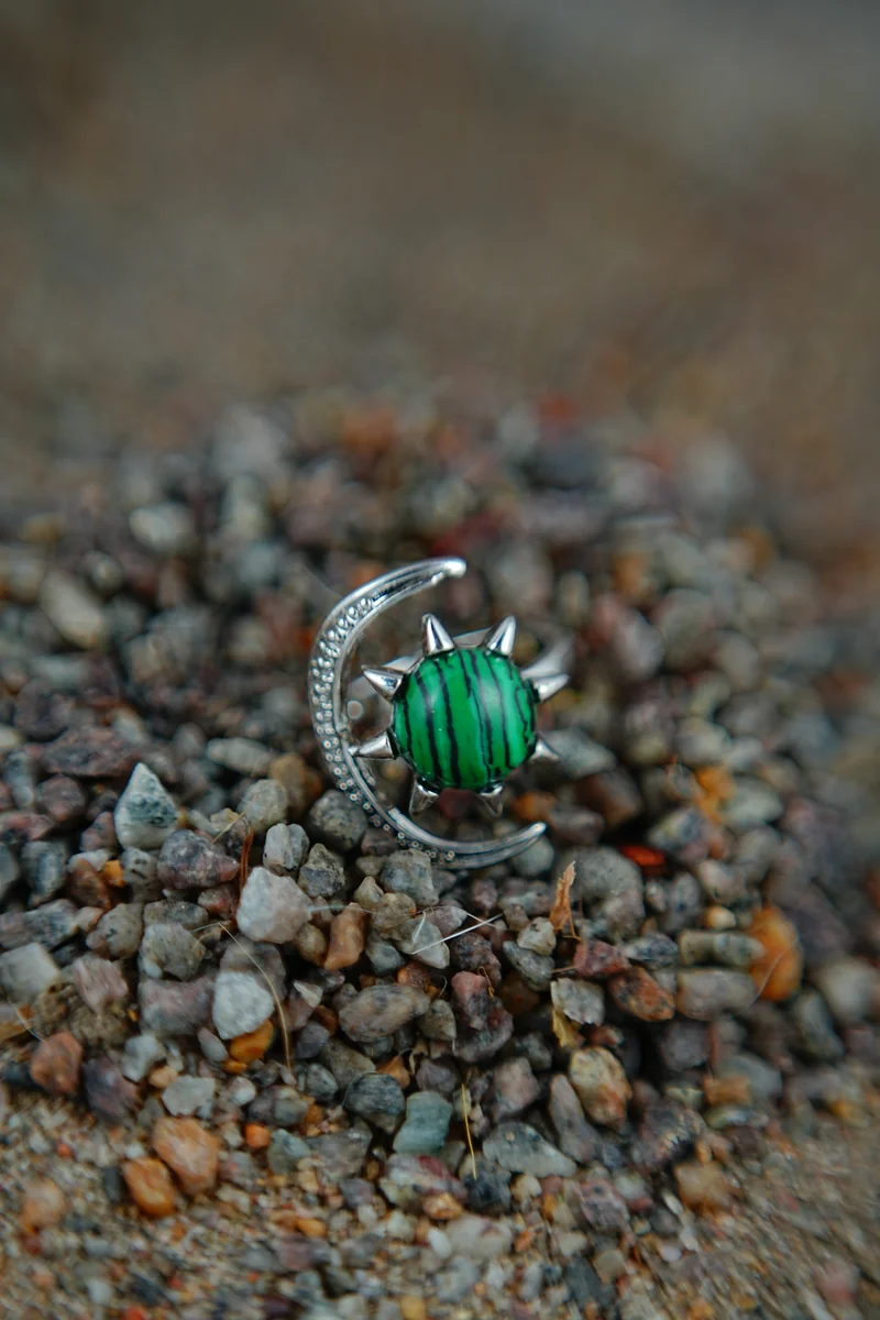 Malachite Half Moon Ring