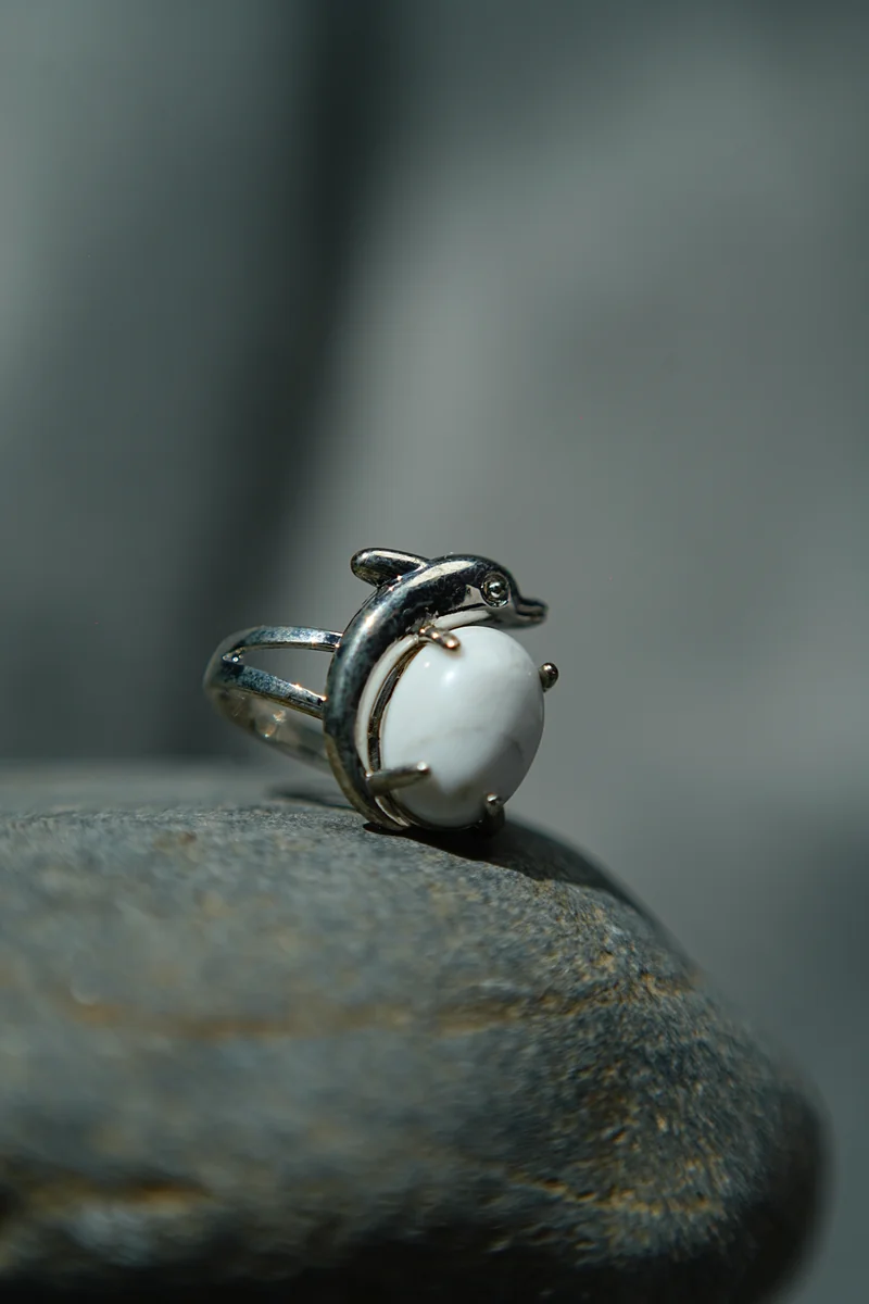 White Howlite Dolphin Ring thumbnail 2