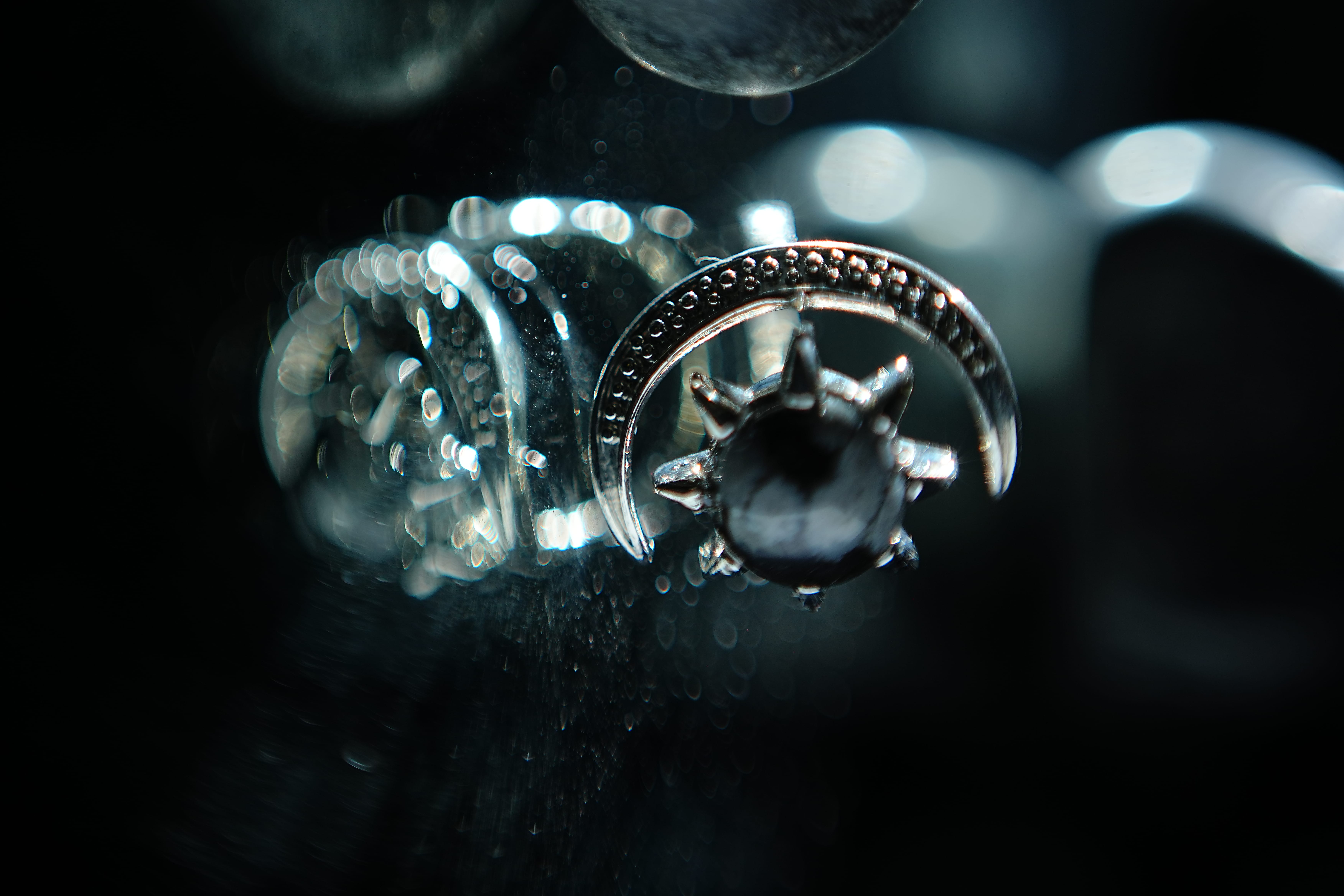 Snowflake Obsidian Half Moon Ring thumbnail 2