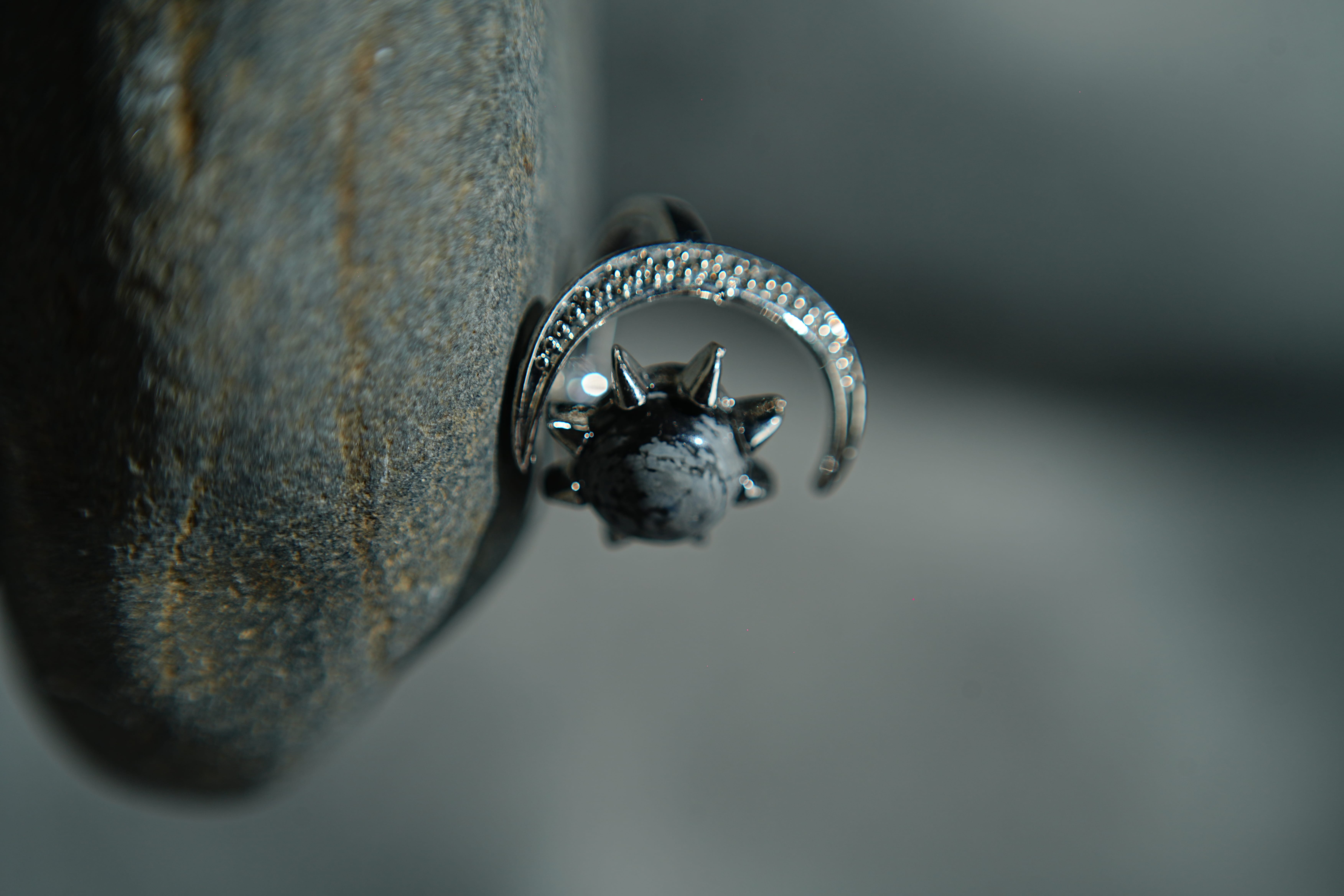 Snowflake Obsidian Half Moon Ring thumbnail 3