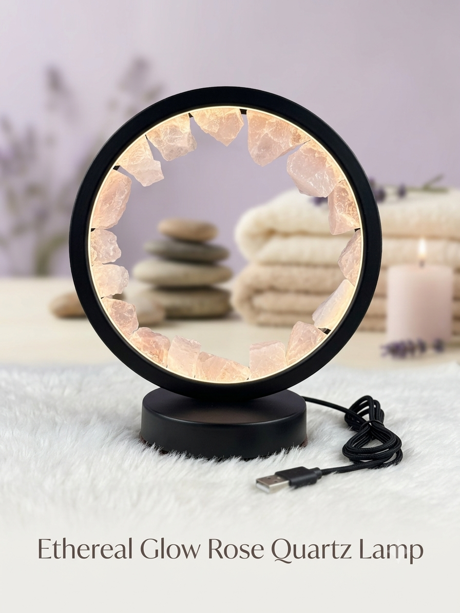 Raw Rose Quartz LED Ring Lamp