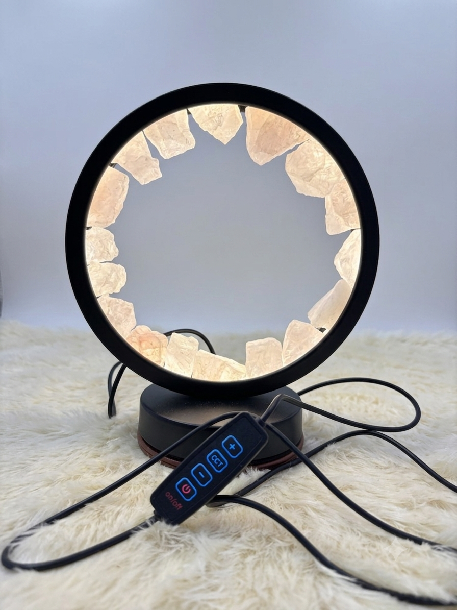 Raw Rose Quartz LED Ring Lamp thumbnail 2