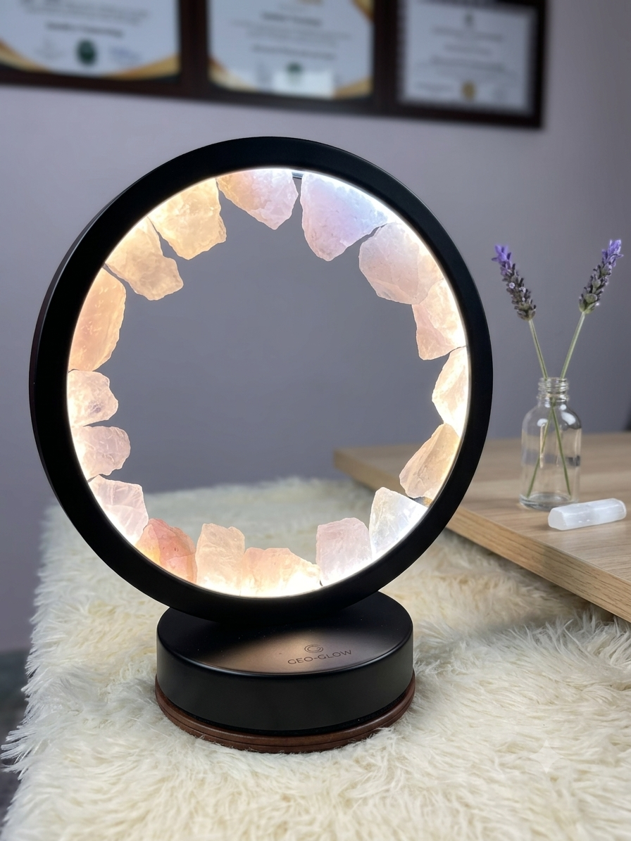 Raw Rose Quartz LED Ring Lamp thumbnail 3